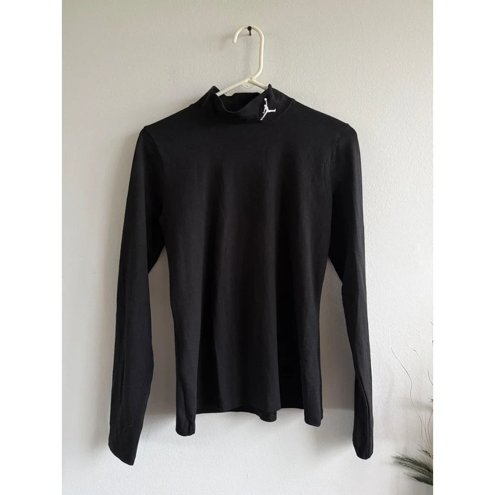 Jordan Mens Black Mock Neck Long Sleeve Tight Fit Jumpman Shirt Size M